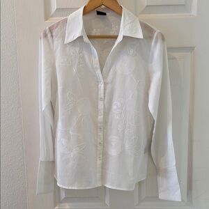 Chic White Embroidered Women's Button Down Shirt